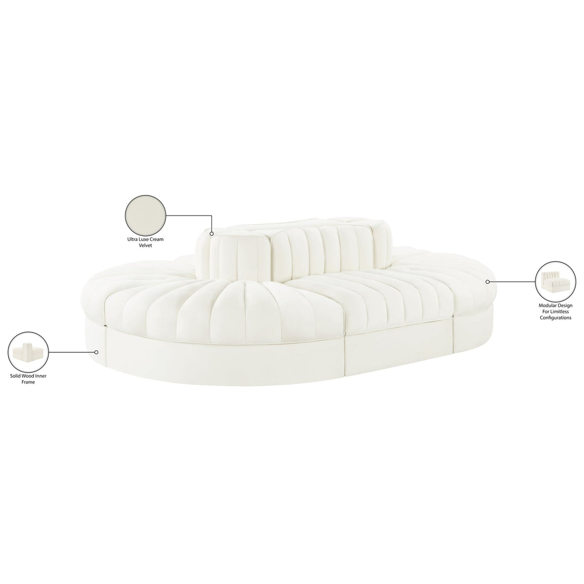 Rummi Cream Velvet Performance Fabric Upholstered 6 Piece Modular Sectional Sofa