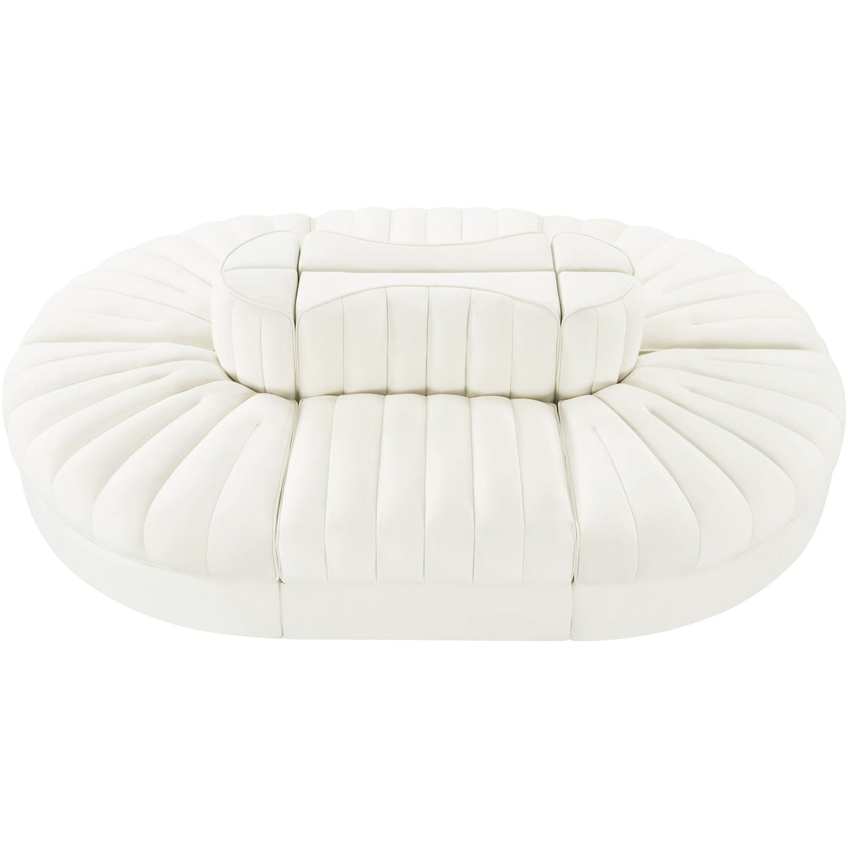 Rummi Cream Velvet Performance Fabric Upholstered 6 Piece Modular Sectional Sofa