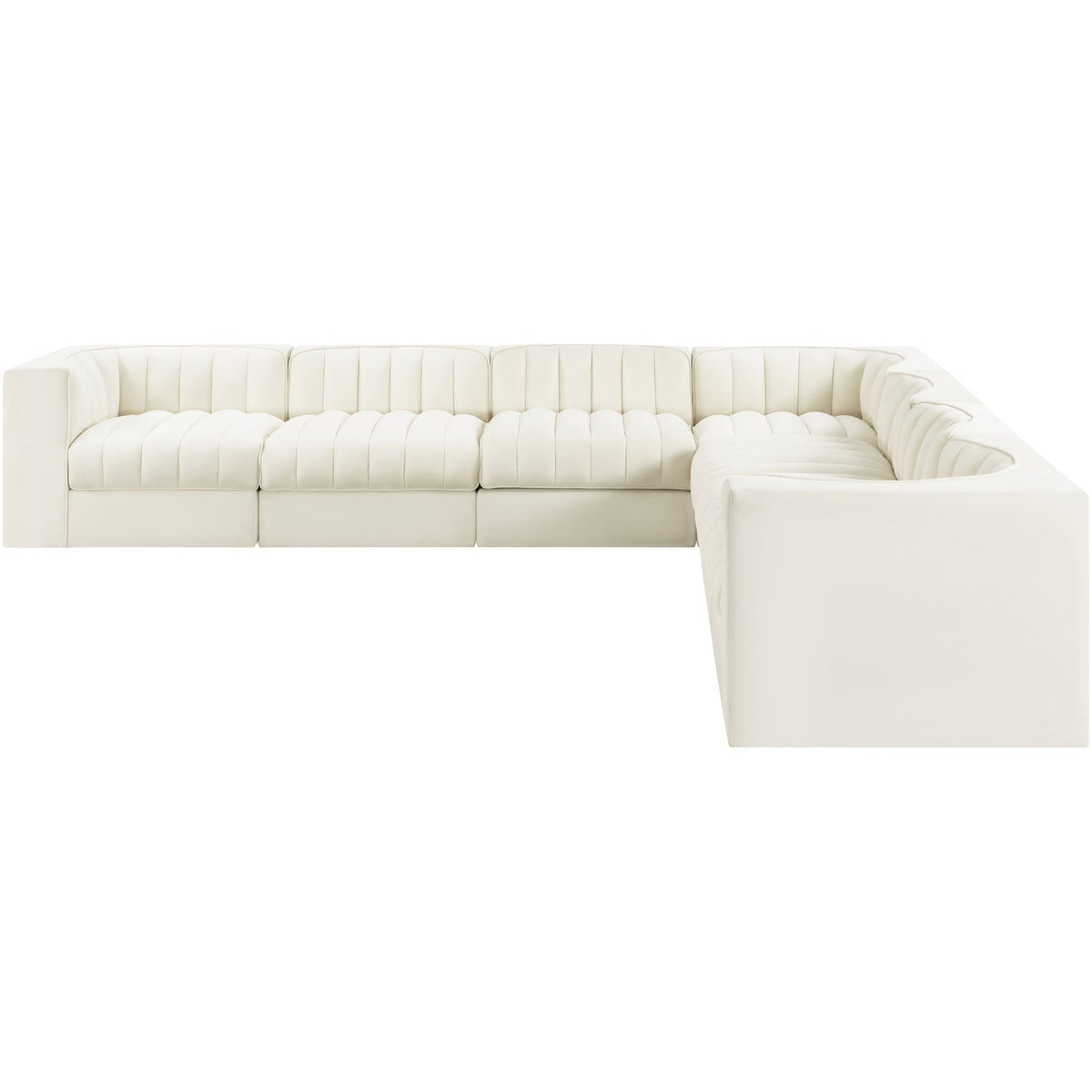 Rummi Cream Velvet Performance Fabric Upholstered 7 Piece Modular Sectional Sofa