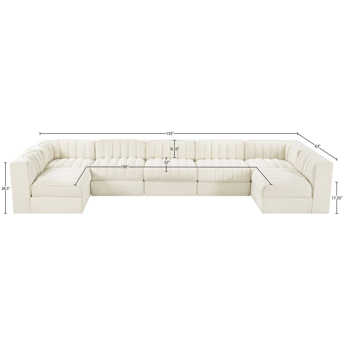 Rummi Cream Velvet Performance Fabric Upholstered 7 Piece Modular Sectional Sofa
