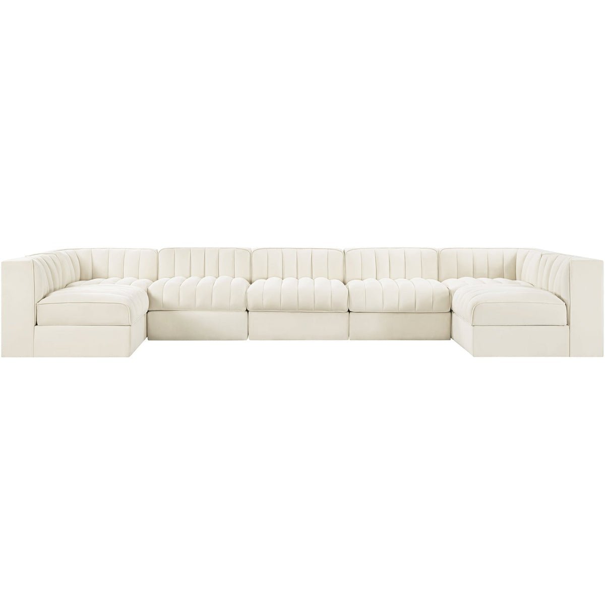 Rummi Cream Velvet Performance Fabric Upholstered 7 Piece Modular Sectional Sofa