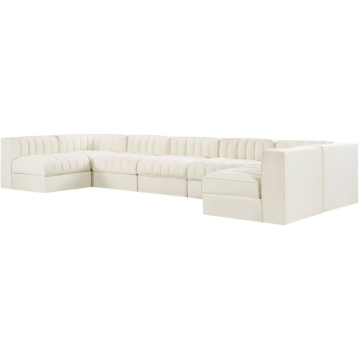 Rummi Cream Velvet Performance Fabric Upholstered 7 Piece Modular Sectional Sofa