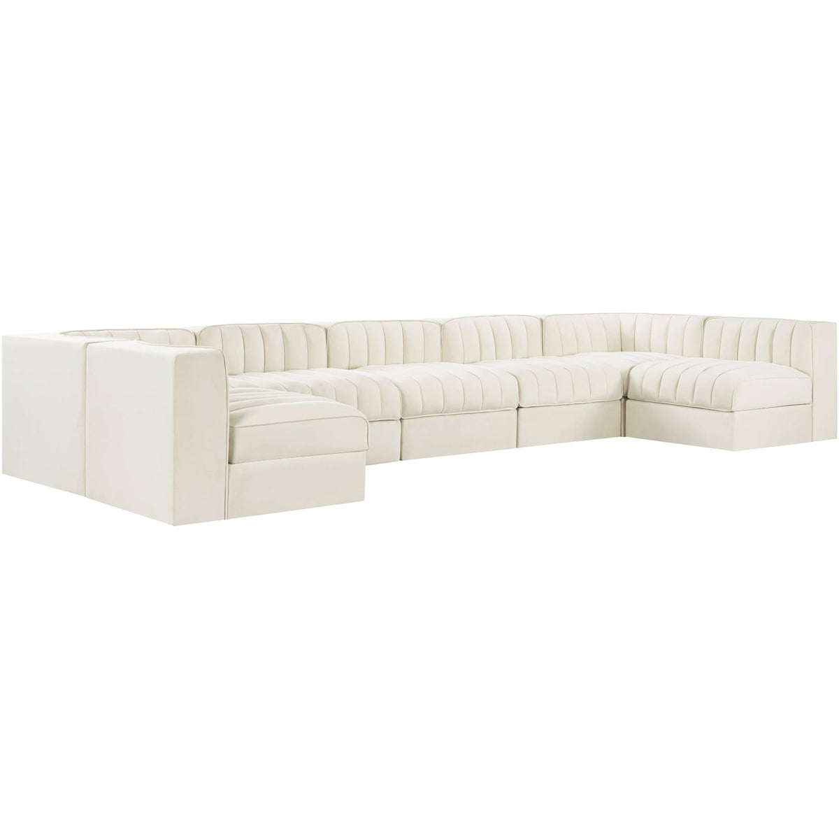 Rummi Cream Velvet Performance Fabric Upholstered 7 Piece Modular Sectional Sofa