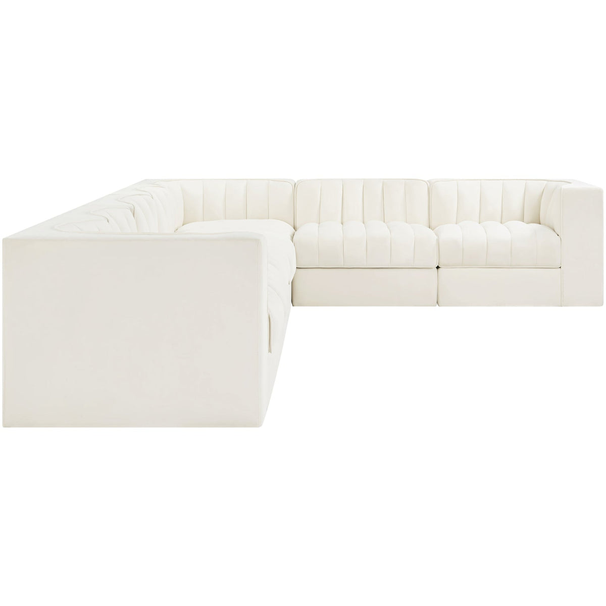 Rummi Cream Velvet Performance Fabric Upholstered 7 Piece Modular Sectional Sofa