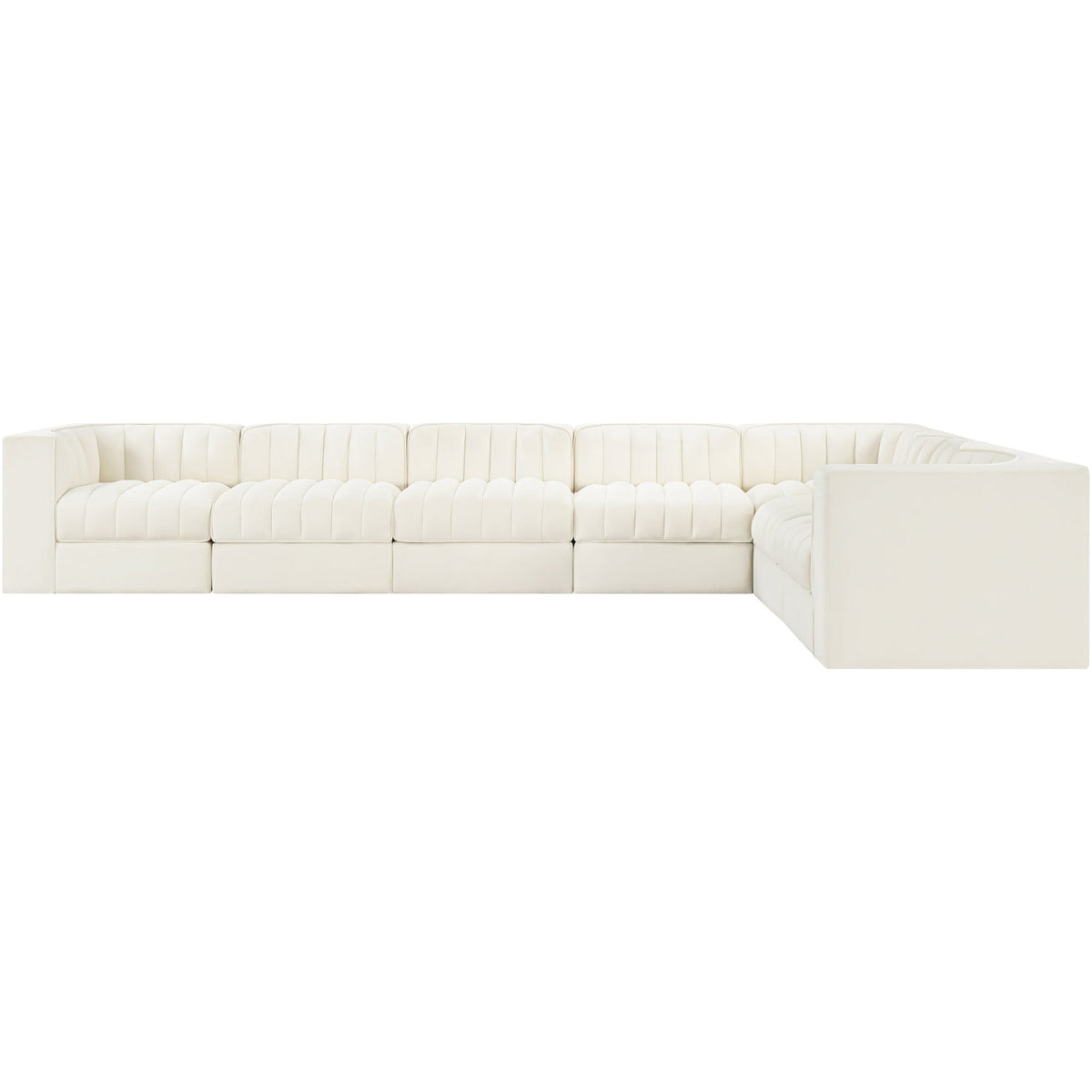 Rummi Cream Velvet Performance Fabric Upholstered 7 Piece Modular Sectional Sofa