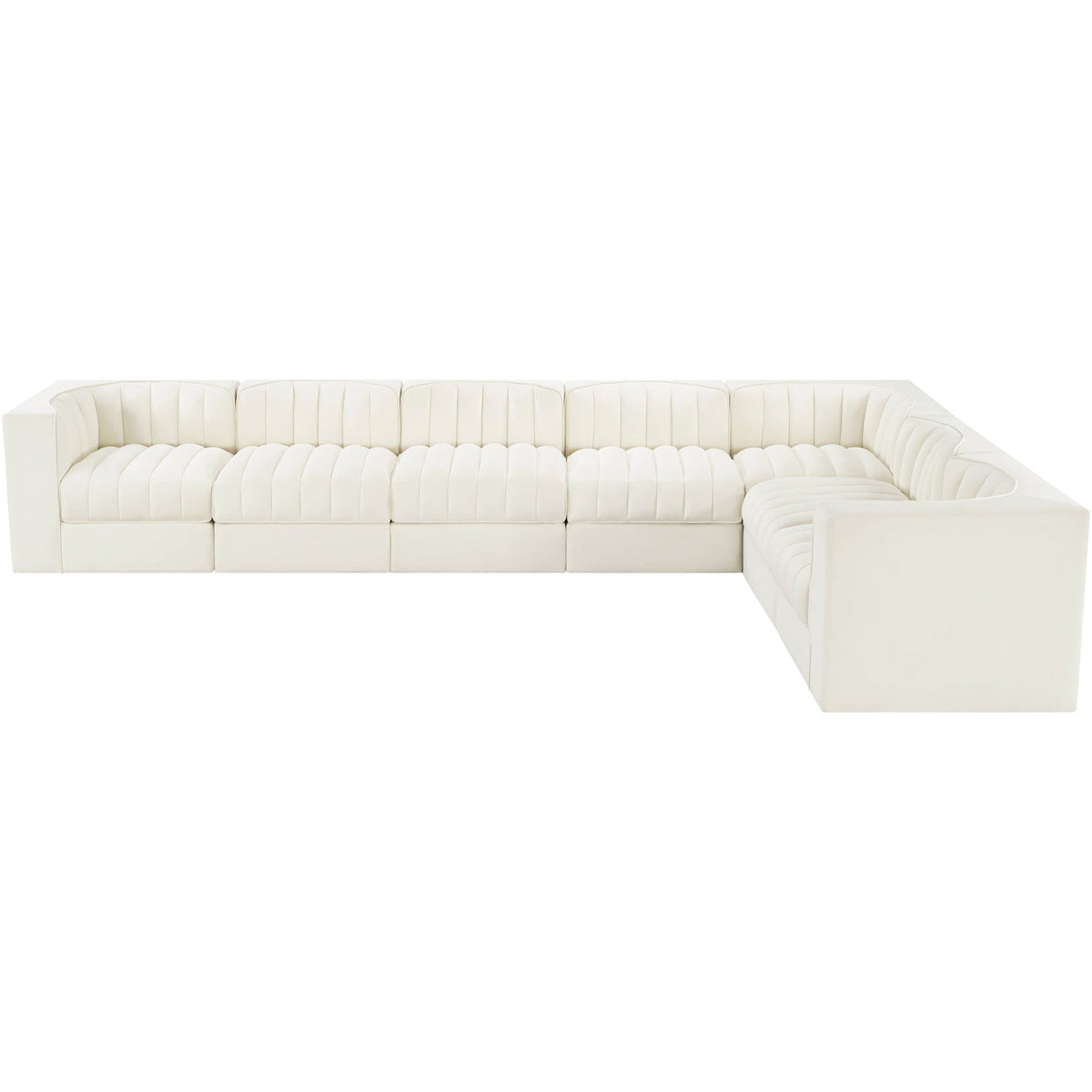 Rummi Cream Velvet Performance Fabric Upholstered 7 Piece Modular Sectional Sofa