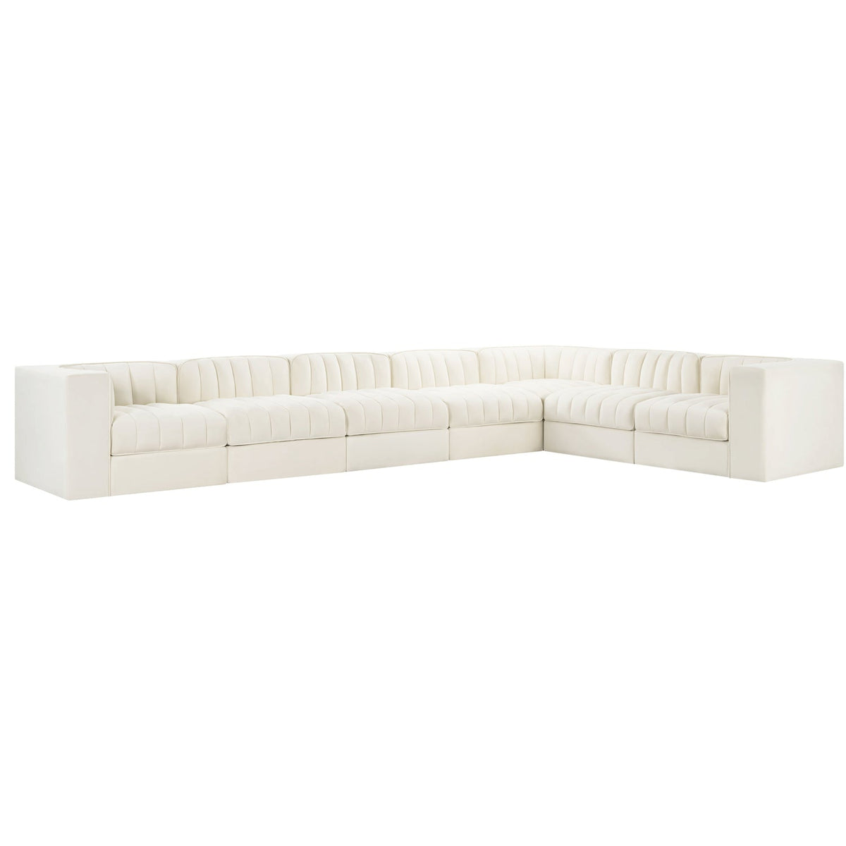 Rummi Cream Velvet Performance Fabric Upholstered 7 Piece Modular Sectional Sofa