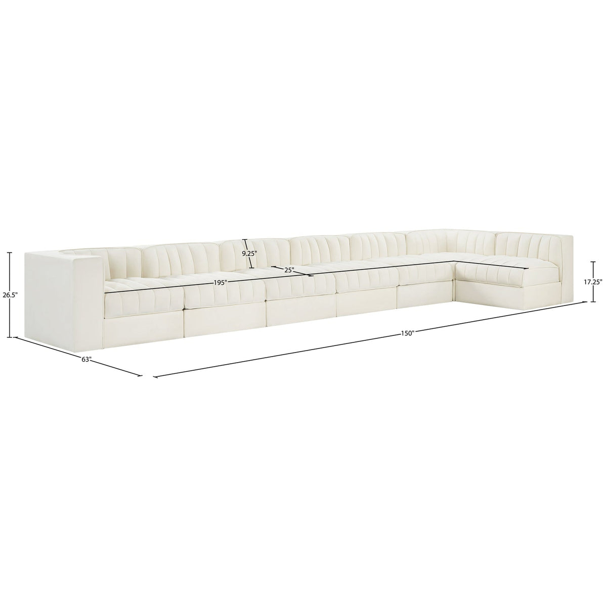 Rummi Cream Velvet Performance Fabric Upholstered 7 Piece Modular Sectional Sofa