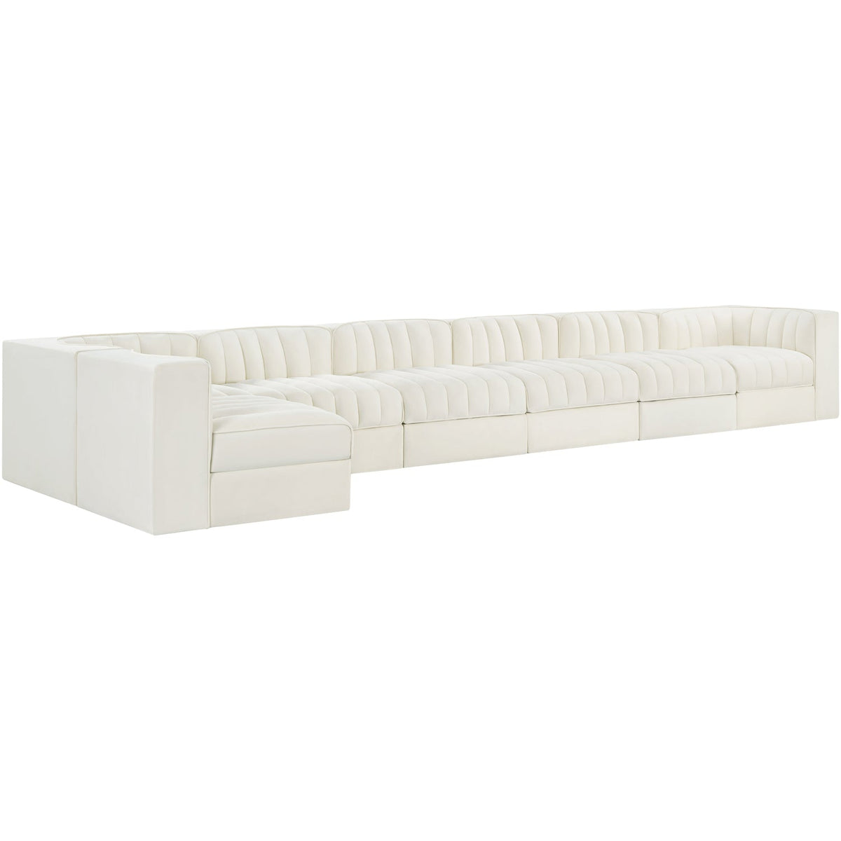 Rummi Cream Velvet Performance Fabric Upholstered 7 Piece Modular Sectional Sofa