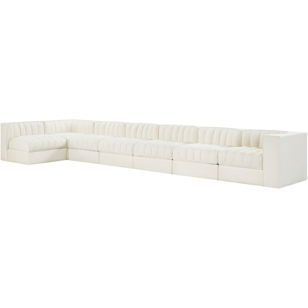 Rummi Cream Velvet Performance Fabric Upholstered 7 Piece Modular Sectional Sofa