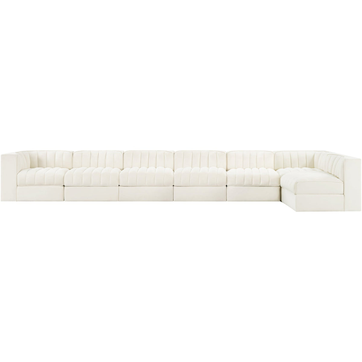 Rummi Cream Velvet Performance Fabric Upholstered 7 Piece Modular Sectional Sofa