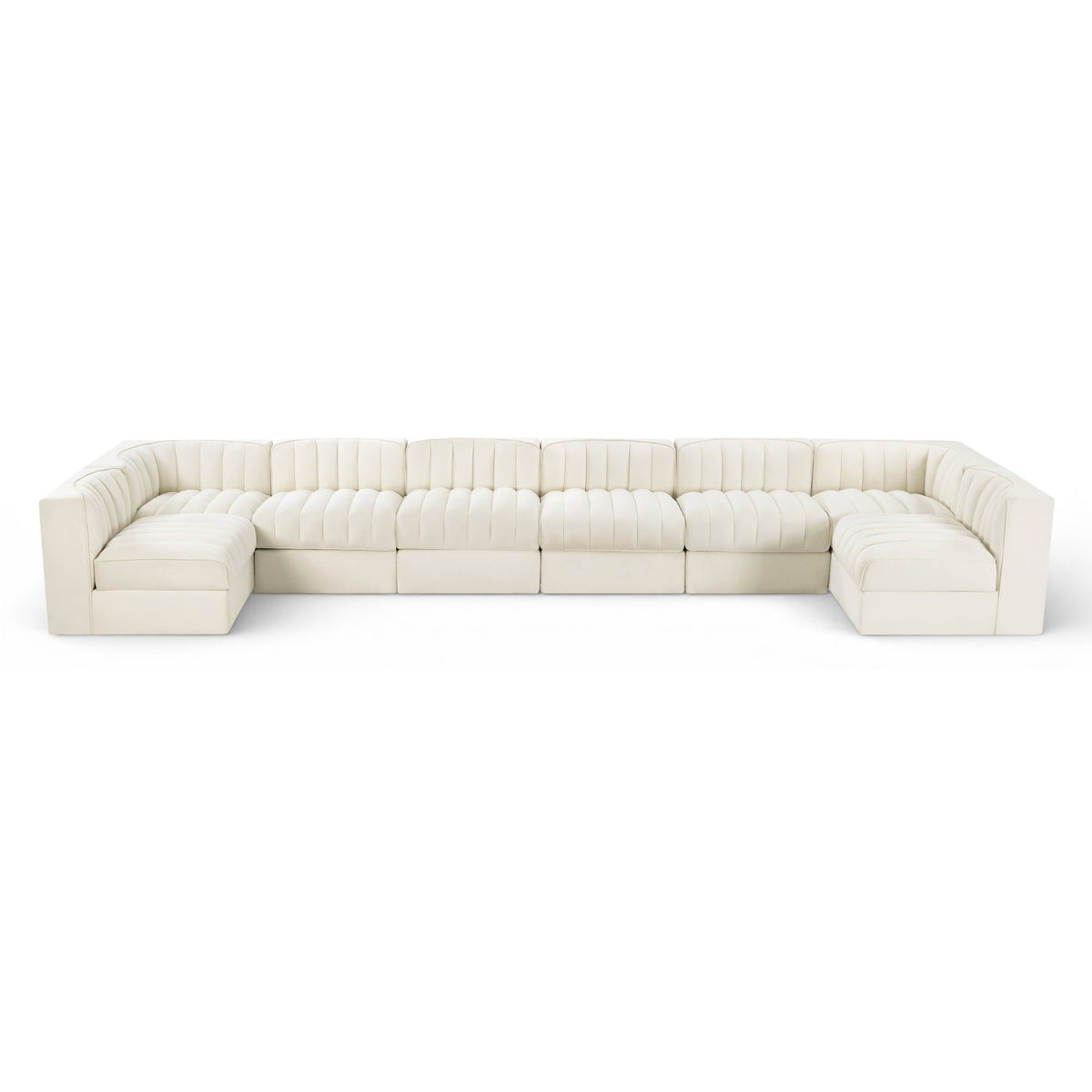 Rummi Cream Velvet Performance Fabric Upholstered 8pc. Modular Sectional in cream velvet, 184"W x 68"D, primary product view