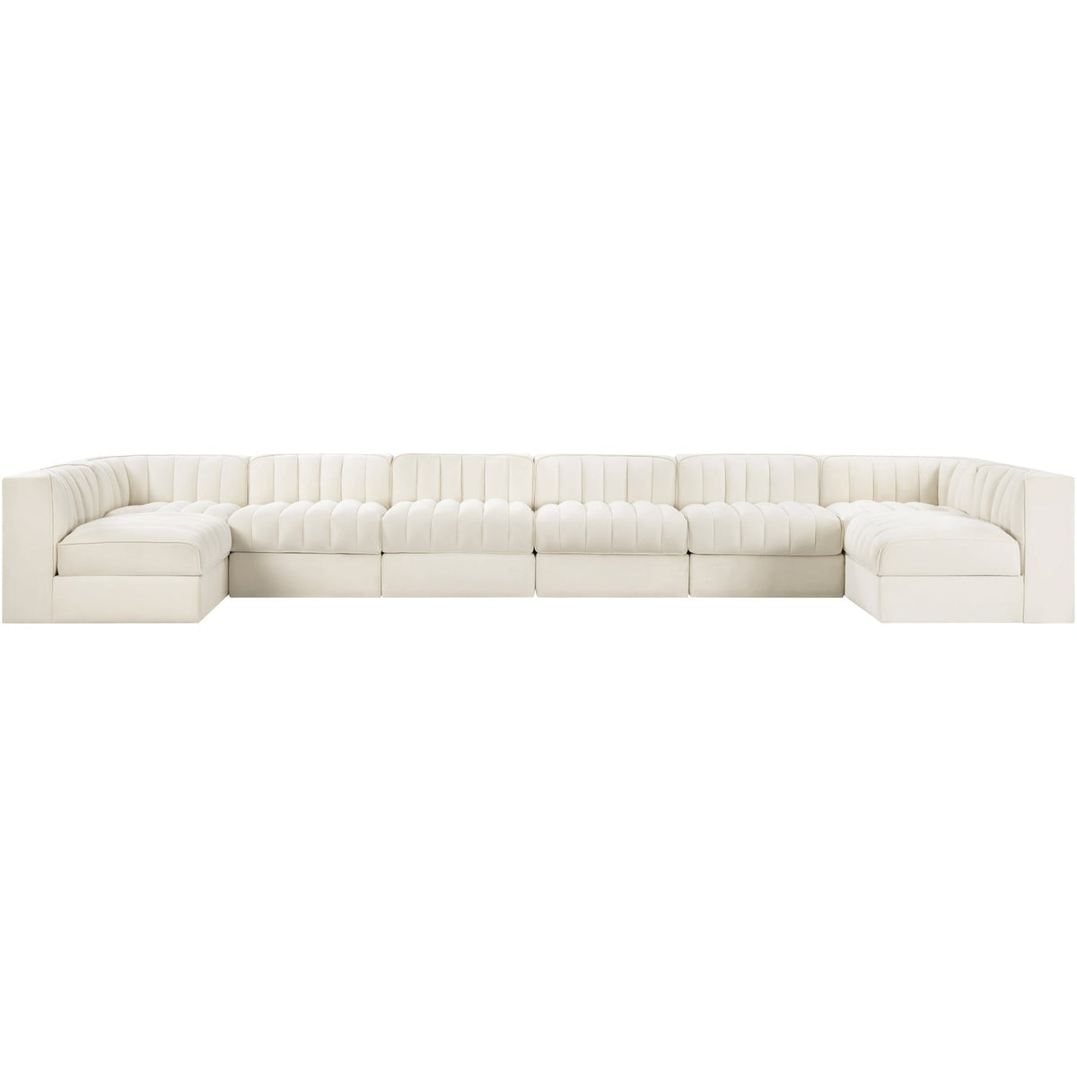 Rummi Cream Velvet Performance Fabric Upholstered 8 Piece Modular Sectional Sofa