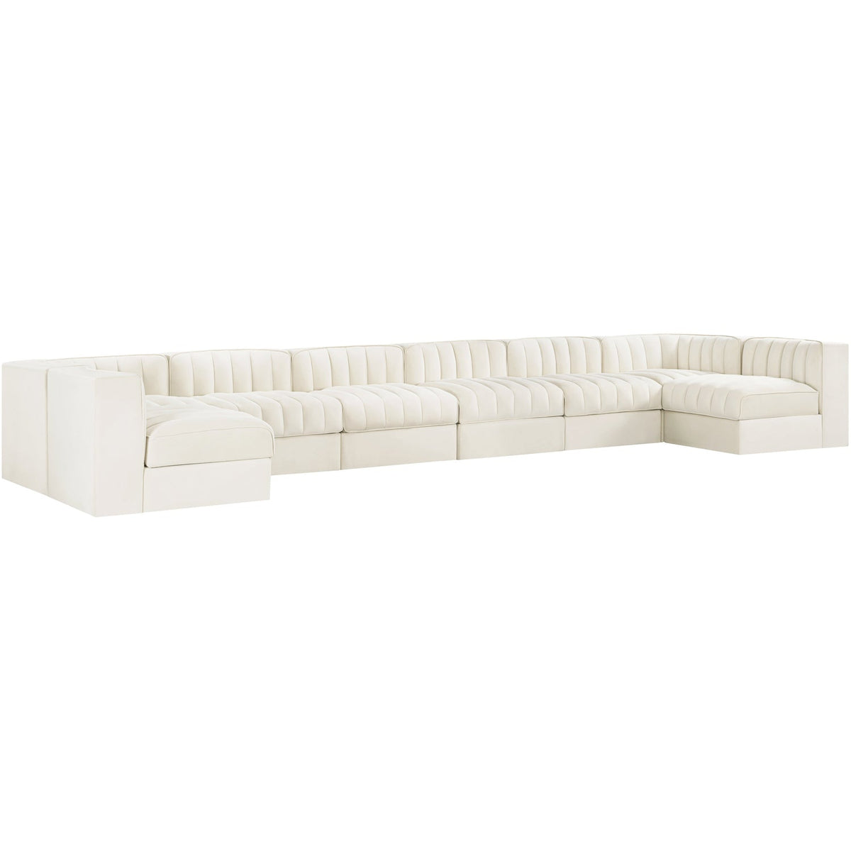 Rummi Cream Velvet Performance Fabric Upholstered 8 Piece Modular Sectional Sofa