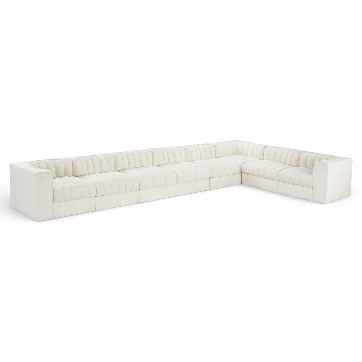 Rummi Cream Velvet Performance Fabric Upholstered 8pc. Modular Sectional in cream velvet, 184"W x 97"D, primary product view