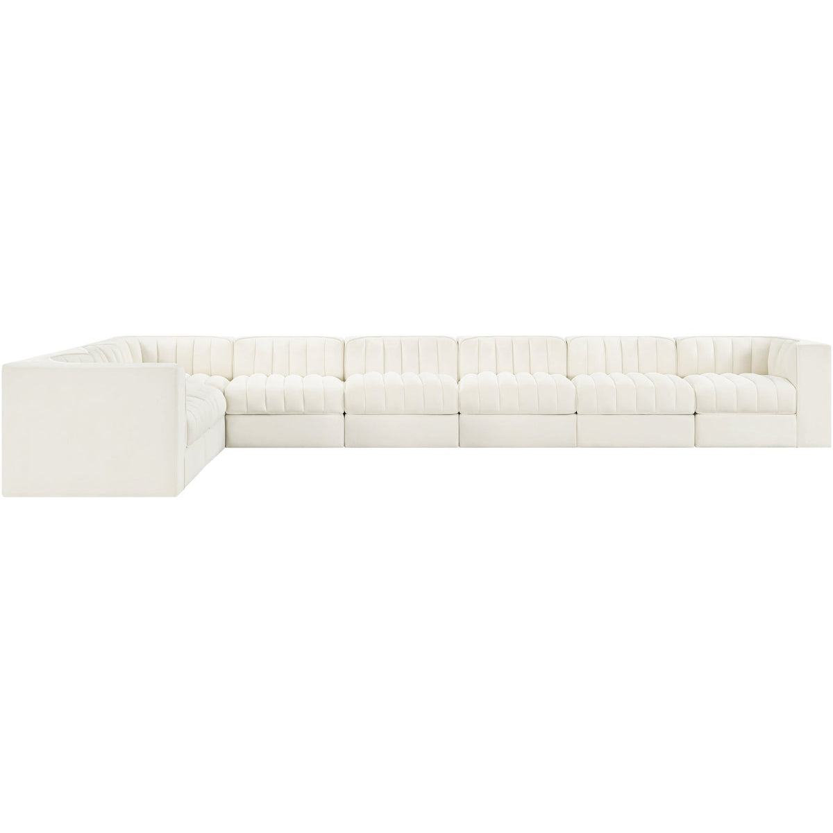 Rummi Cream Velvet Performance Fabric Upholstered 8 Piece Modular Sectional Sofa