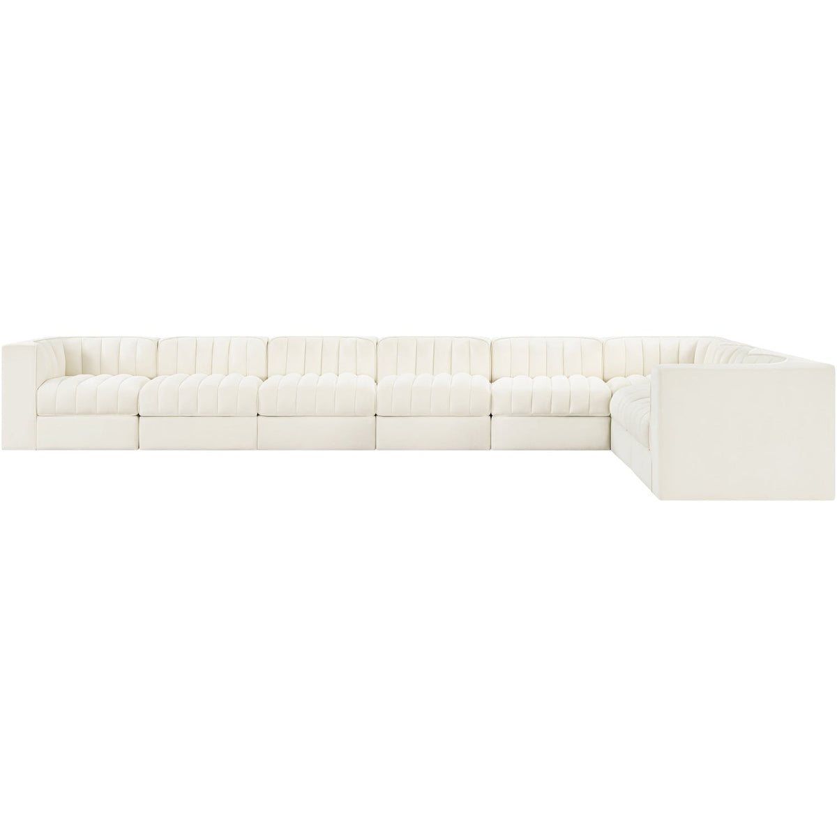 Rummi Cream Velvet Performance Fabric Upholstered 8 Piece Modular Sectional Sofa