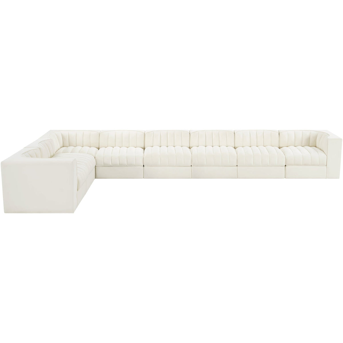 Rummi Cream Velvet Performance Fabric Upholstered 8 Piece Modular Sectional Sofa