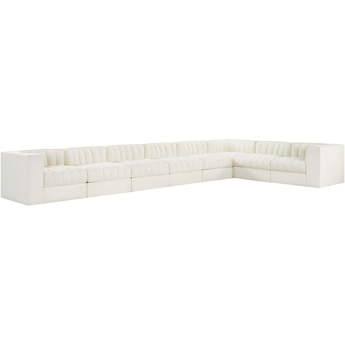 Rummi Cream Velvet Performance Fabric Upholstered 8 Piece Modular Sectional Sofa