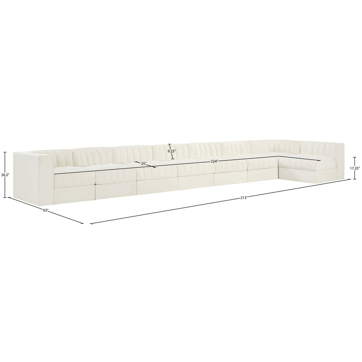 Rummi Cream Velvet Performance Fabric Upholstered 8 Piece Modular Sectional Sofa