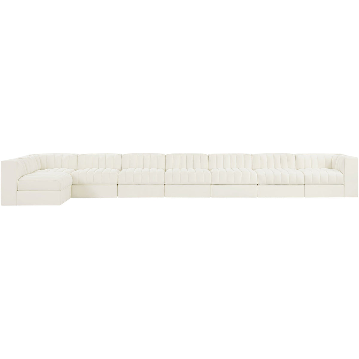 Rummi Cream Velvet Performance Fabric Upholstered 8 Piece Modular Sectional Sofa