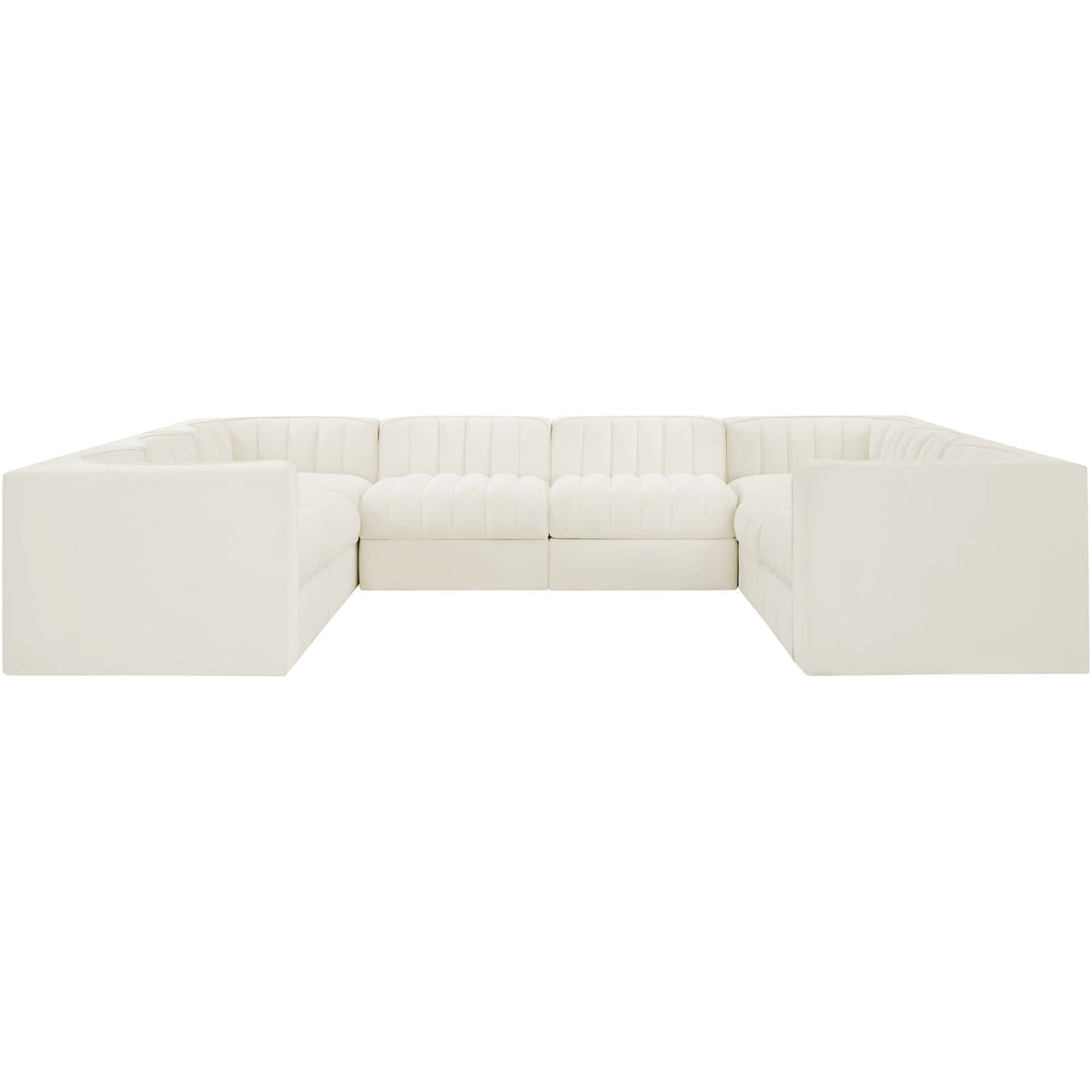 Rummi Cream Velvet Performance Fabric Upholstered Modular Sectional Sofa