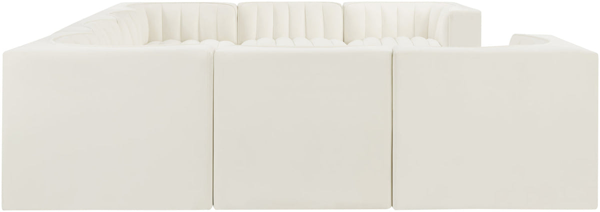 Rummi Cream Velvet Performance Fabric Upholstered Modular Sectional Sofa