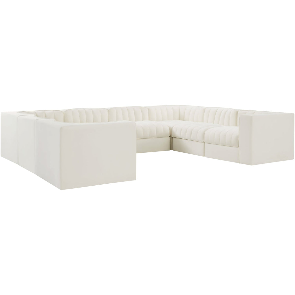 Rummi Cream Velvet Performance Fabric Upholstered Modular Sectional Sofa