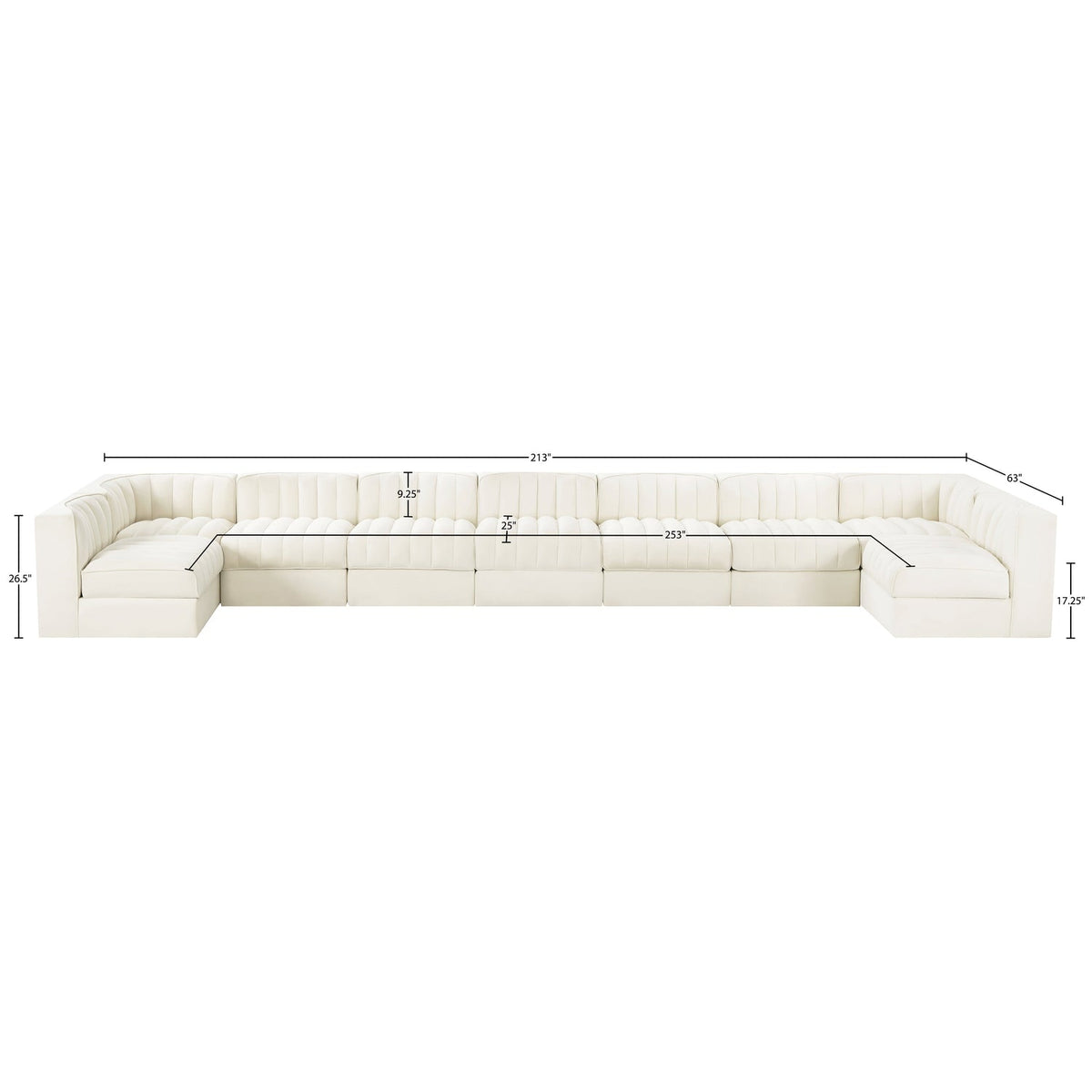 Rummi Cream Velvet Performance Fabric Upholstered 9 Piece Modular Sectional Sofa