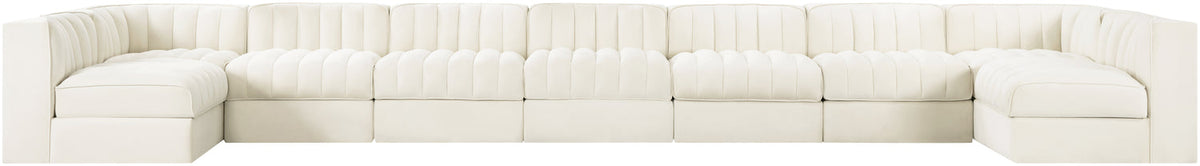Rummi Cream Velvet Performance Fabric Upholstered 9 Piece Modular Sectional Sofa