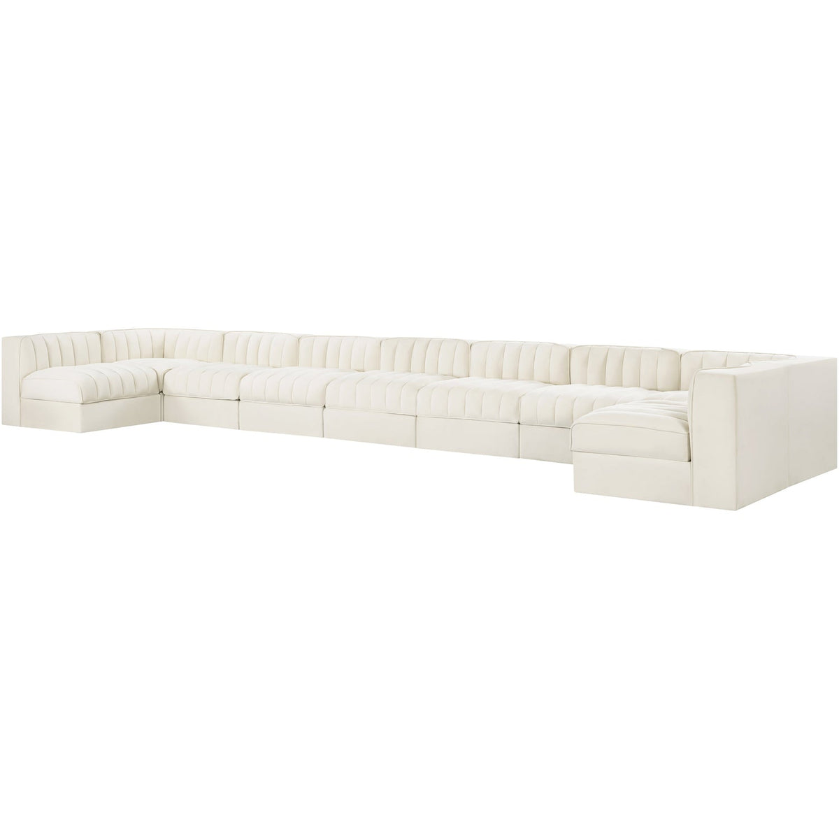Rummi Cream Velvet Performance Fabric Upholstered 9 Piece Modular Sectional Sofa