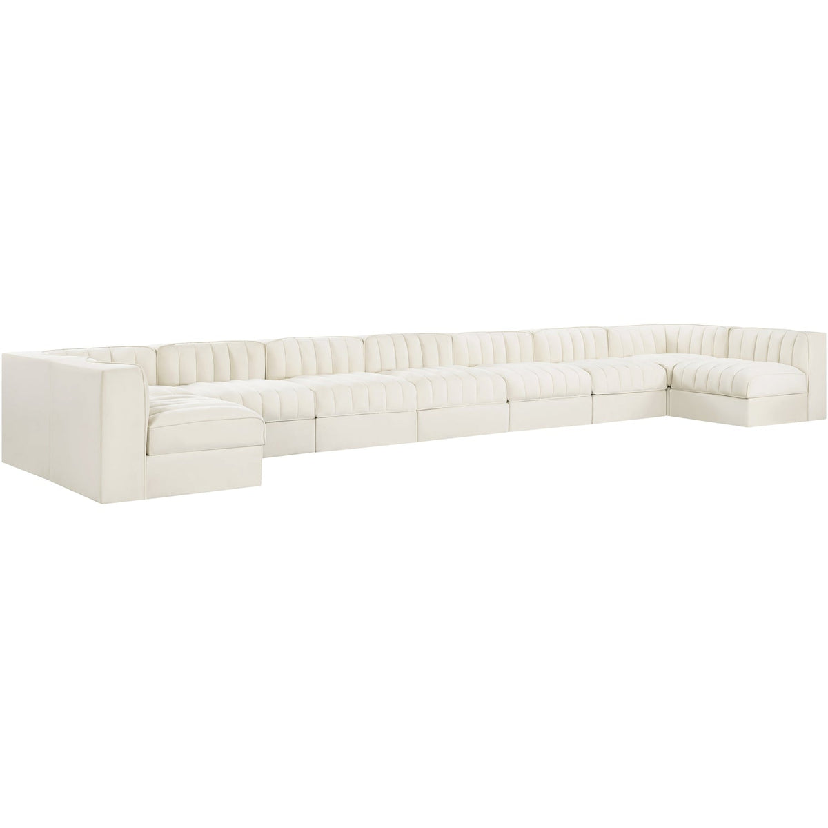 Rummi Cream Velvet Performance Fabric Upholstered 9 Piece Modular Sectional Sofa