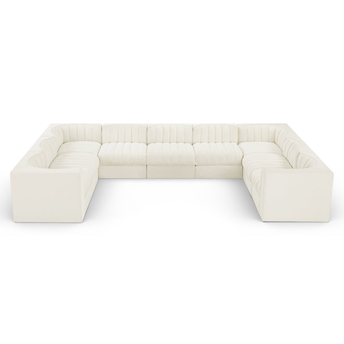 Rummi Cream Velvet Performance Fabric Upholstered 9pc. Modular Sectional in cream velvet, 155"W x 97"D, primary product view