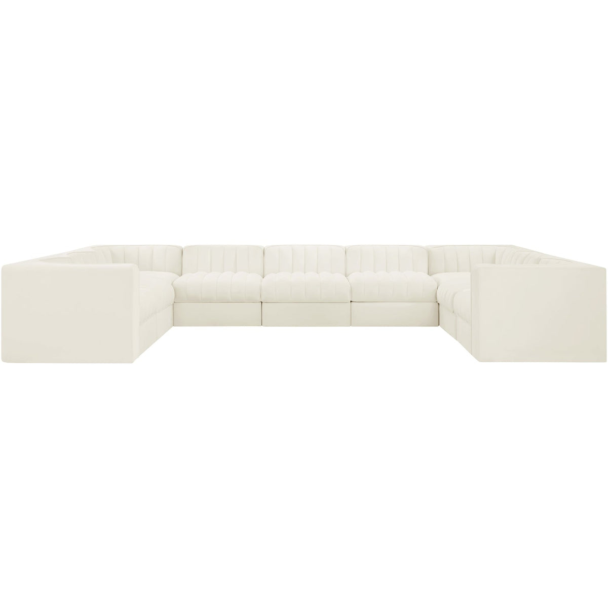 Rummi Cream Velvet Performance Fabric Upholstered 9 Piece Modular Sectional Sofa