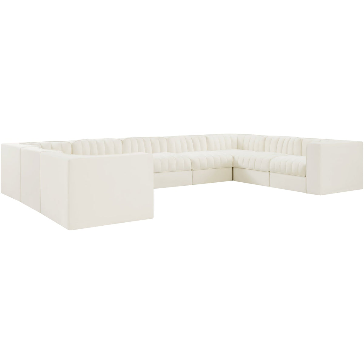 Rummi Cream Velvet Performance Fabric Upholstered 9 Piece Modular Sectional Sofa