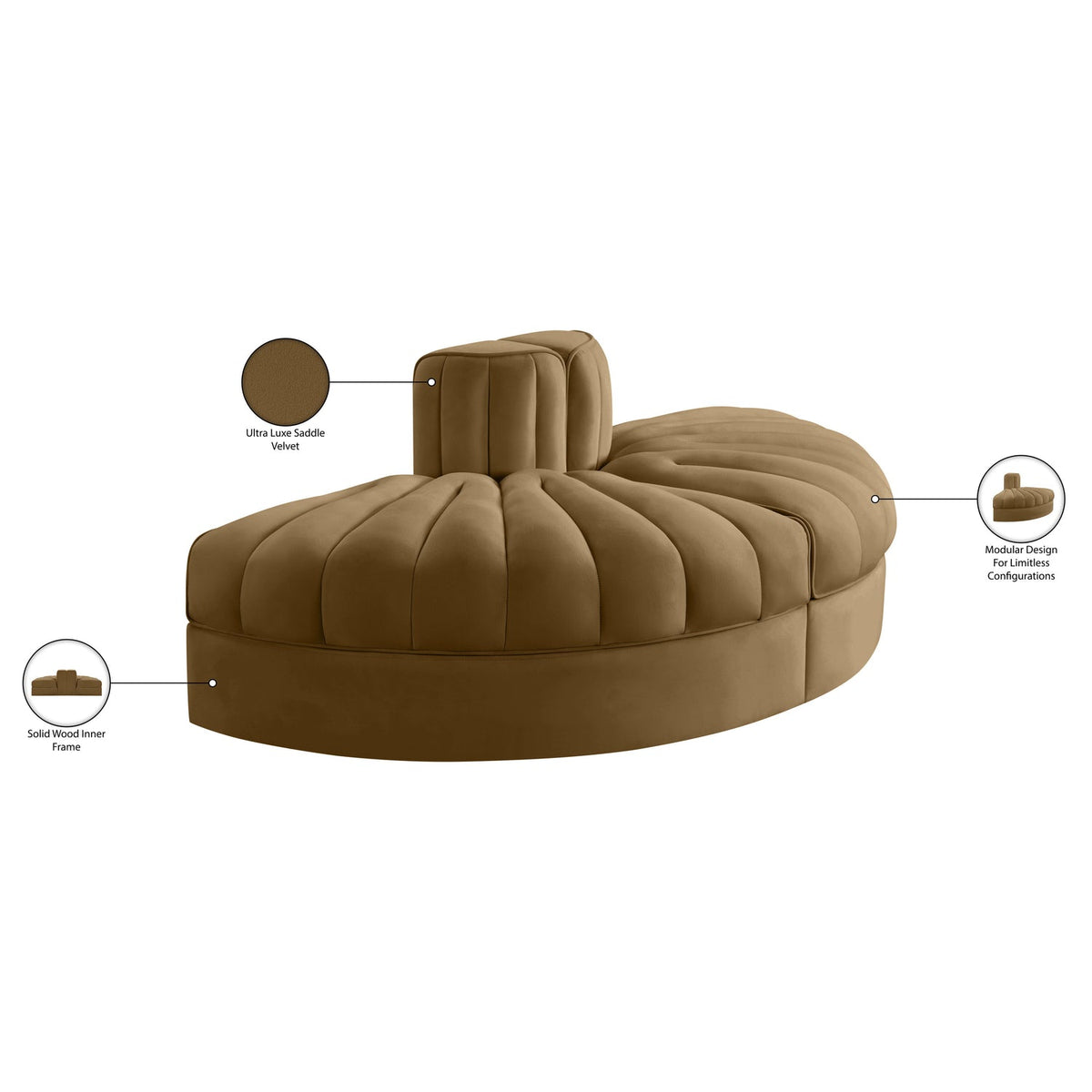 Rummi Saddle Velvet Performance Fabric Upholstered 2Piece Modular Sofa