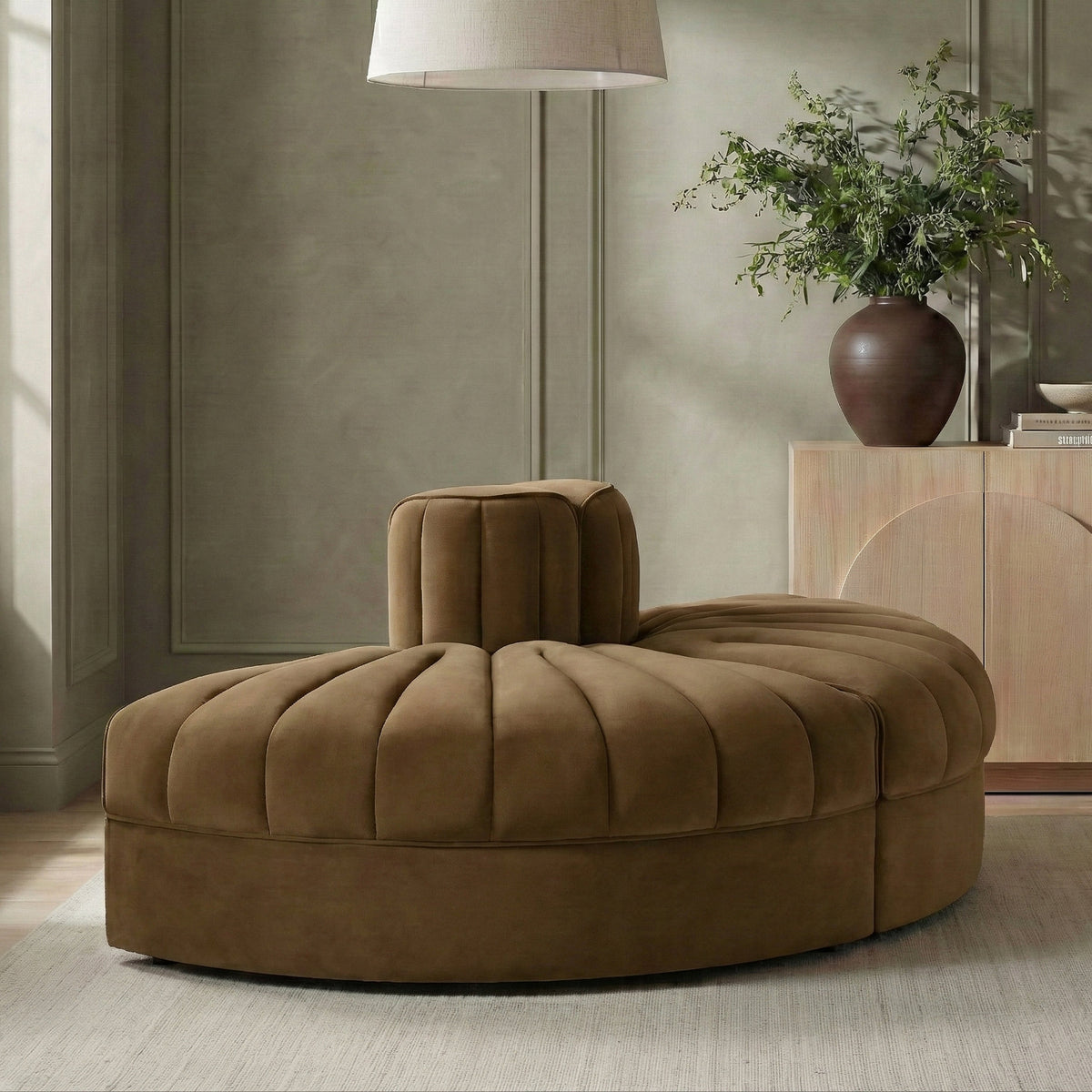 Rummi Saddle Velvet Performance Fabric Upholstered 2Piece. Modular Sofa