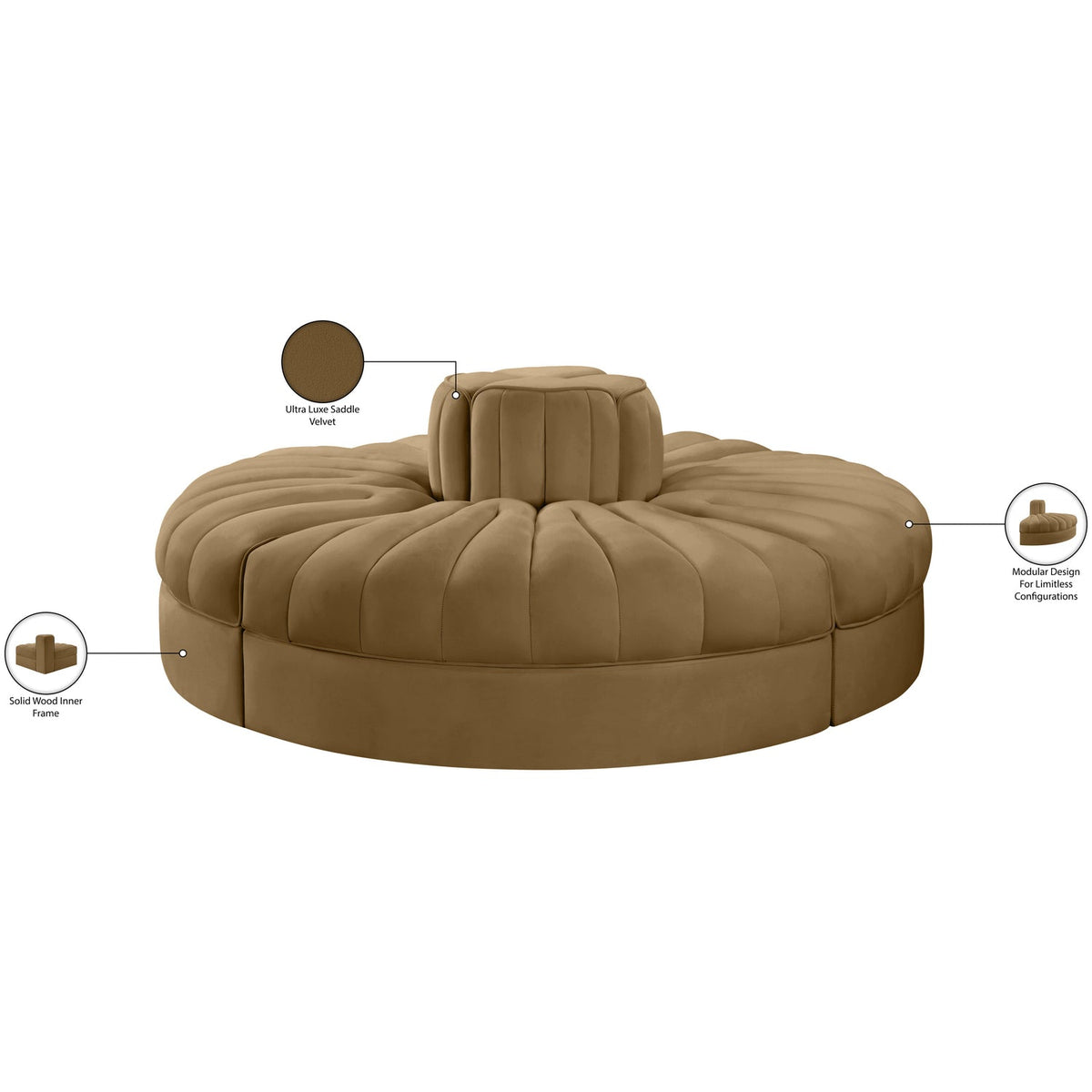 Rummi Saddle Velvet Performance Fabric Upholstered 4 Piece Modular Sofa