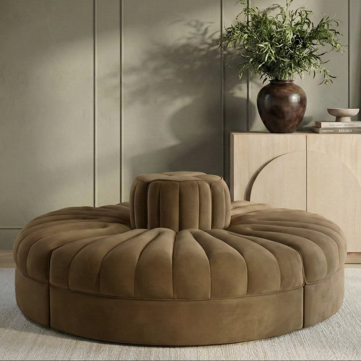 Rummi Saddle Velvet Performance Fabric Upholstered 4 Piece. Modular Sofa