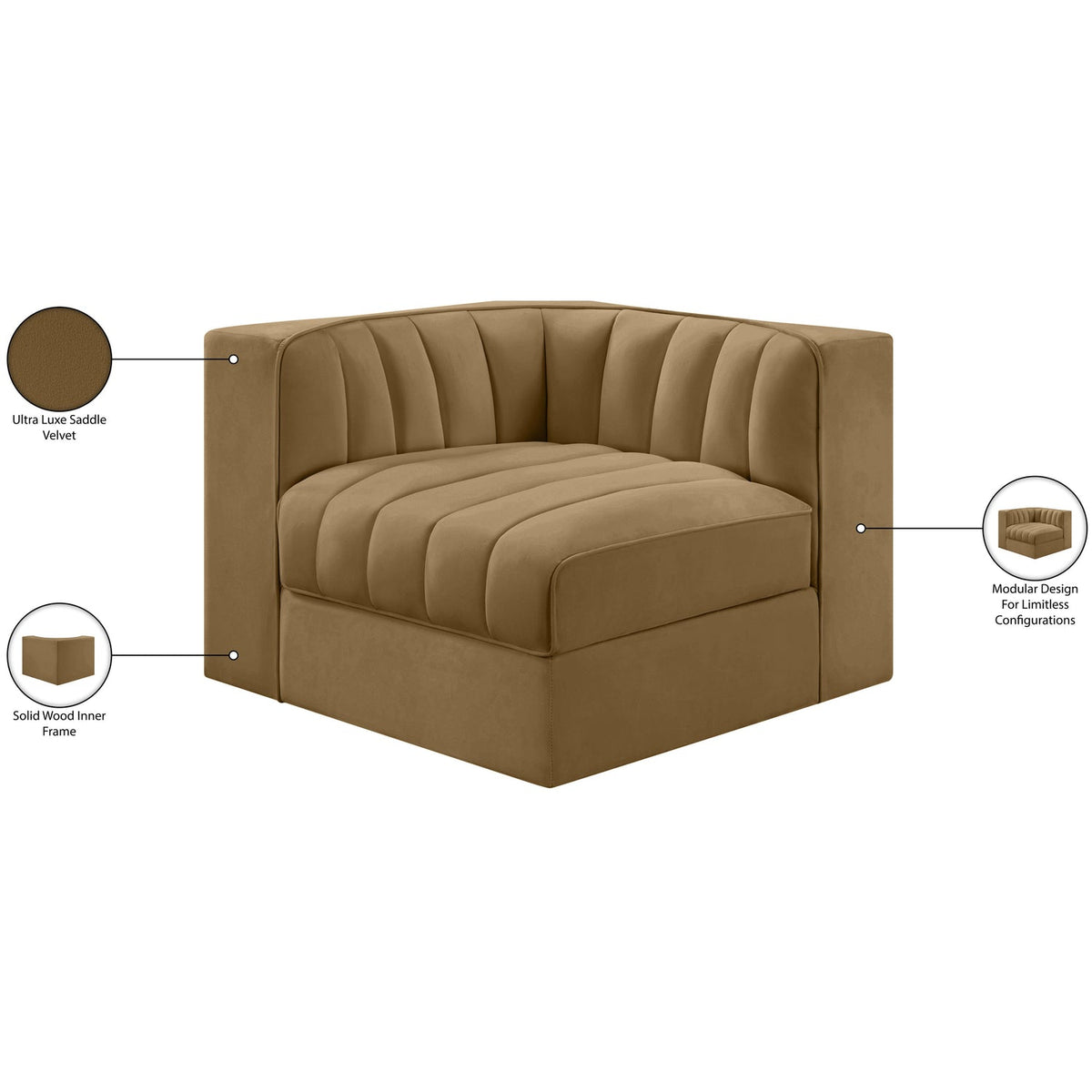 Rummi Saddle Velvet Performance Fabric Upholstered Modular Chair