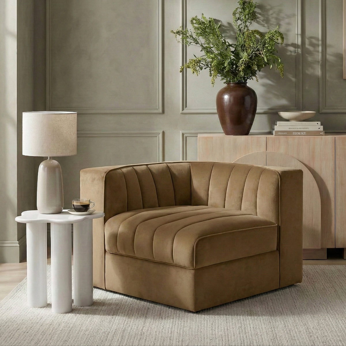 Rummi Saddle Velvet Performance Fabric Upholstered Modular Chair