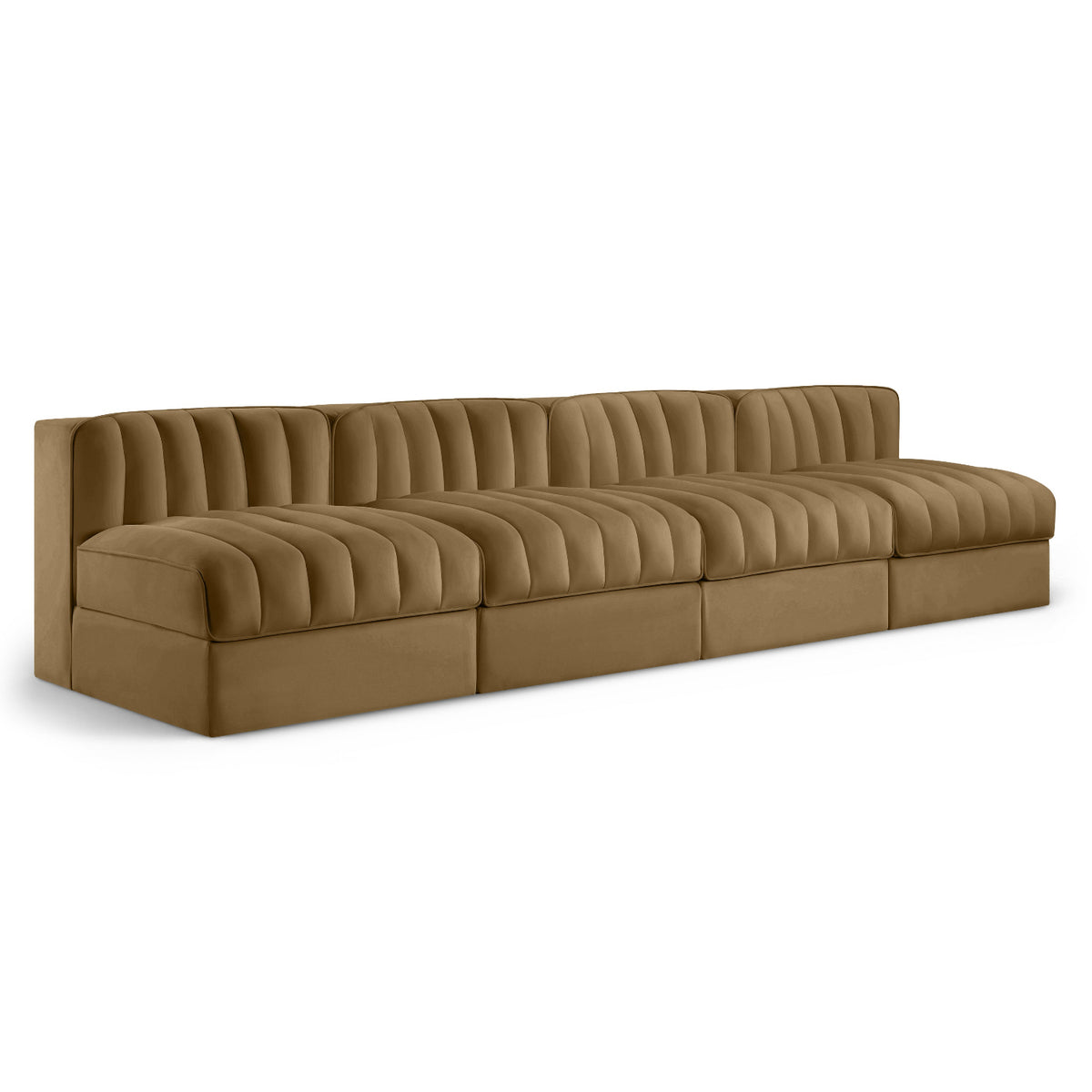 Rummi Saddle Velvet Performance Fabric Upholstered 4pc. Modular Sofa in Saddle velvet, 116"W, primary product view