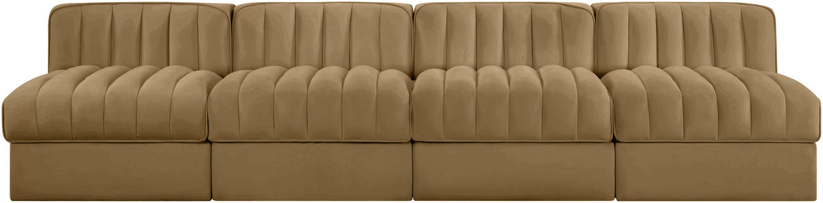Rummi Saddle Velvet Performance Fabric Upholstered 4 Piece Modular Sofa