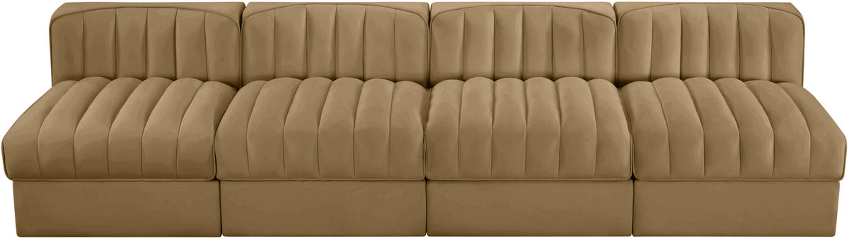 Rummi Saddle Velvet Performance Fabric Upholstered 4 Piece Modular Sofa