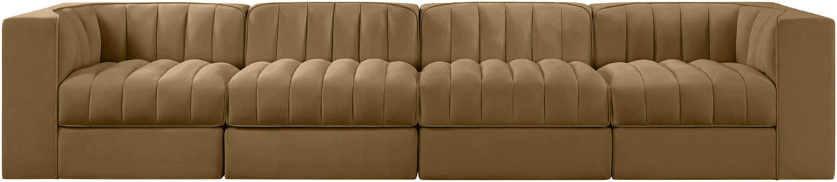 Rummi Saddle Velvet Performance Fabric Upholstered 4 Piece Modular Sofa
