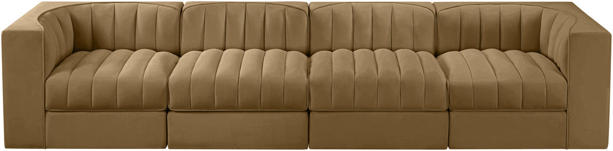 Rummi Saddle Velvet Performance Fabric Upholstered 4 Piece Modular Sofa