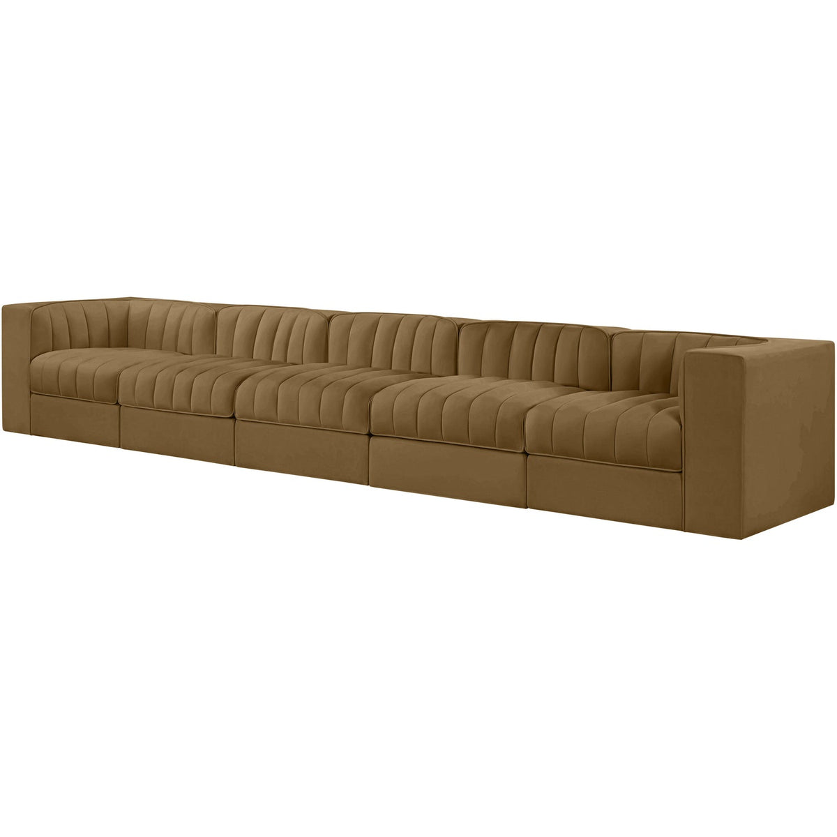 Rummi Saddle Velvet Performance Fabric Upholstered 5 Piece Modular Sofa