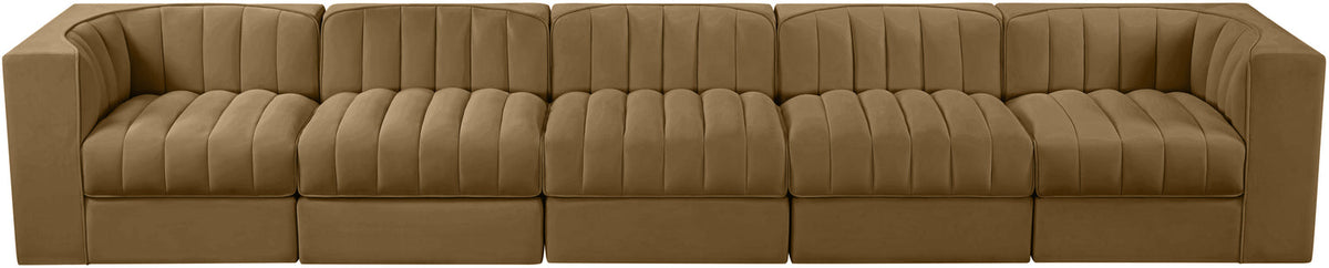 Rummi Saddle Velvet Performance Fabric Upholstered 5 Piece Modular Sofa