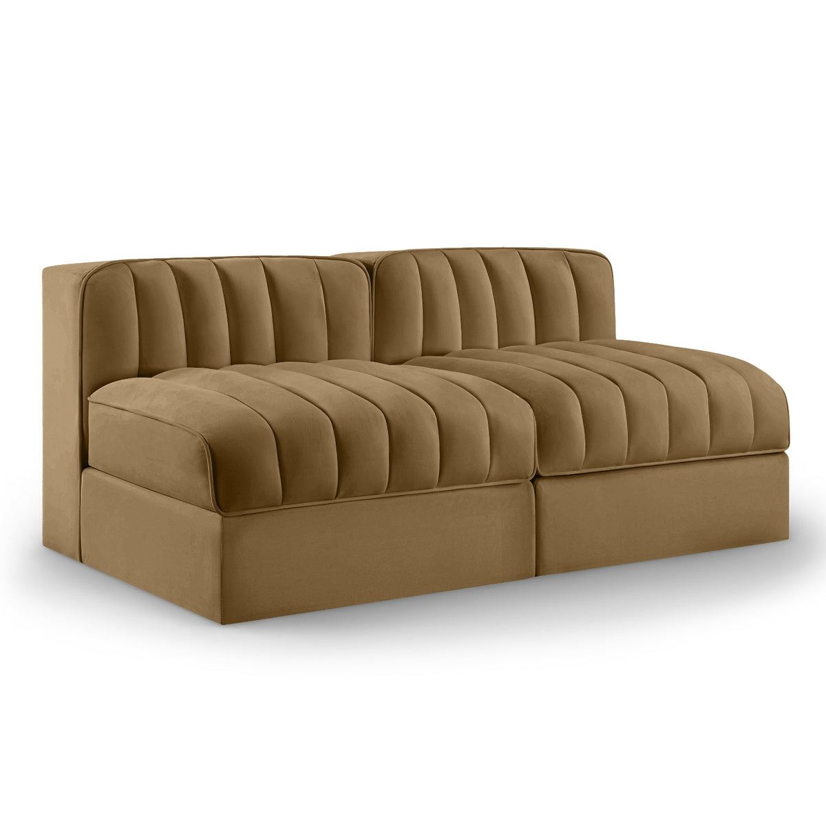 Rummi Saddle Velvet Performance Fabric Upholstered 2pc. Modular Loveseat in Saddle velvet, 58"W, primary product view