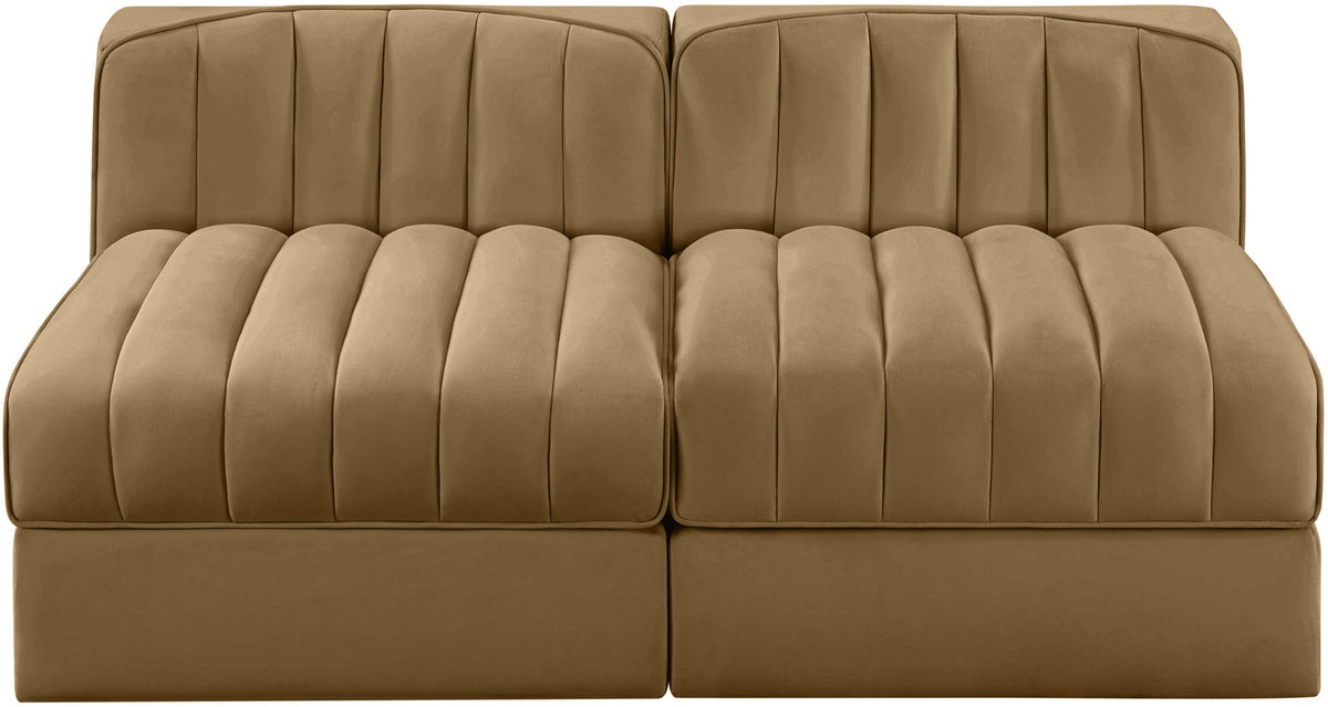 Rummi Saddle Velvet Performance Fabric Upholstered 2 Piece Modular Loveseat
